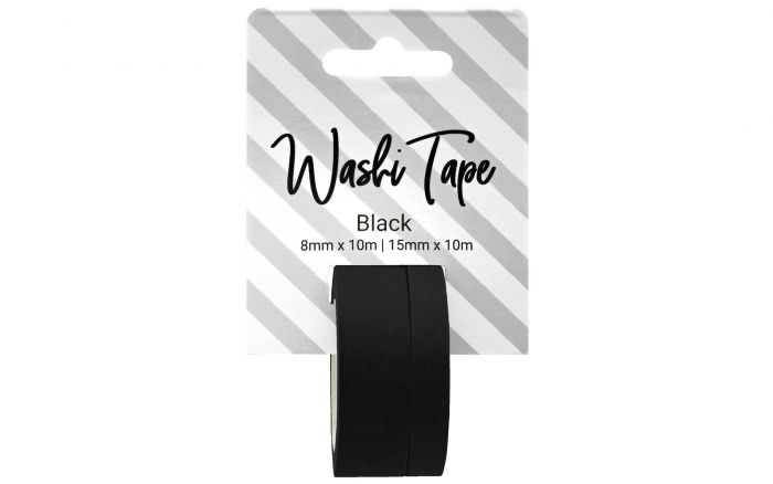 Washi Tape 8 & 15mm x 10M Solid Black